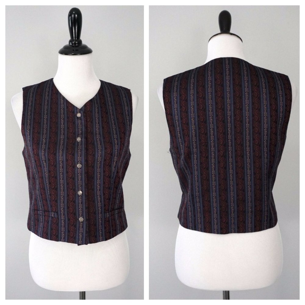 TALBOTS Red Blue Floral Formal Career Casual Vest Size 4 EUC